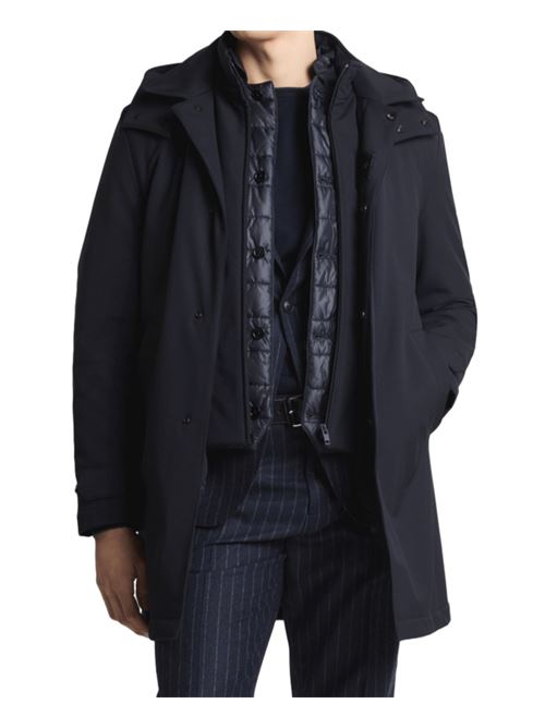 Giaccone da uomo in tessuto tecnico con cappuccio removibile, colore blu FAY | NAM6151037JXRFU807